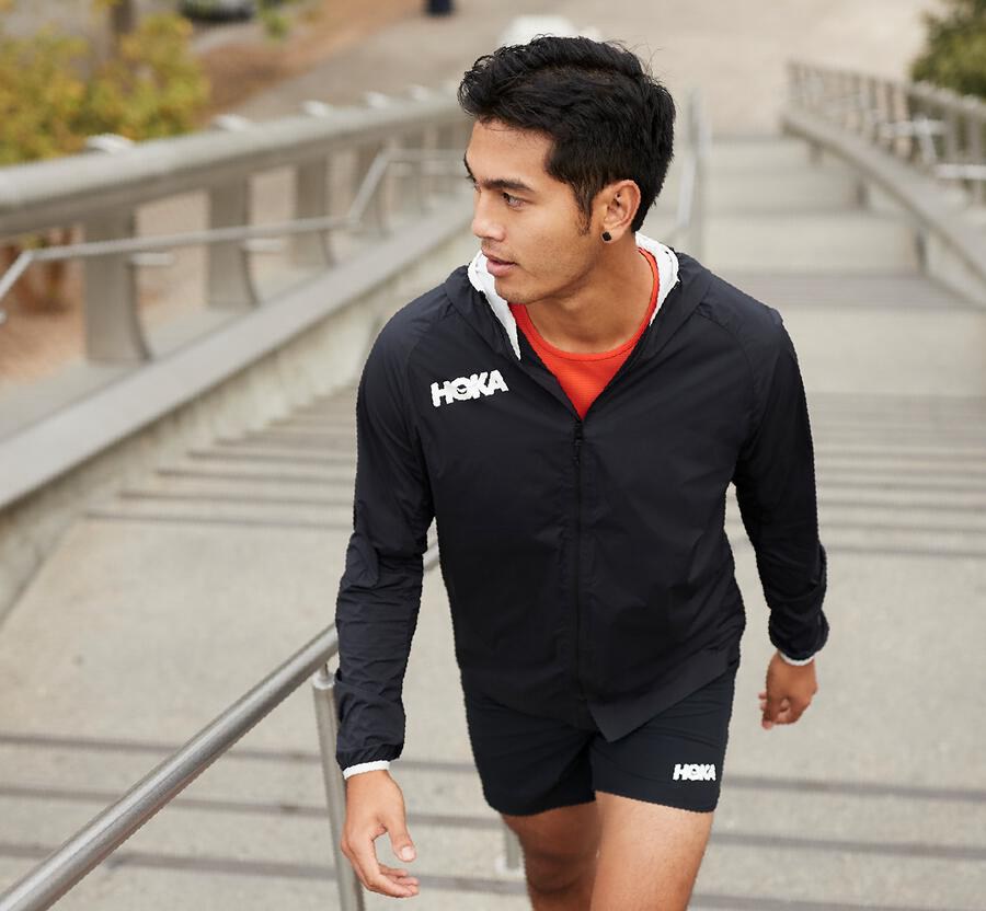 Hoka One One Mens Jackets - Full-Zip Wind - Black - UEBH61429